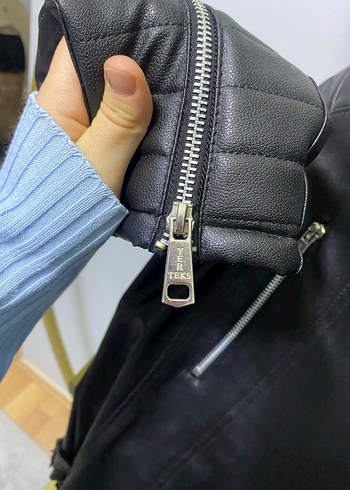 Kadın Siyah Deri Biker Ceket - Görsel 5