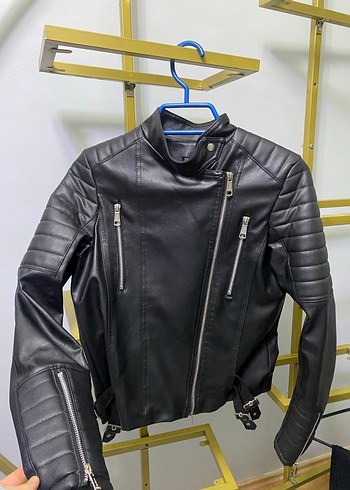 Kadın Siyah Deri Biker Ceket - Görsel 4