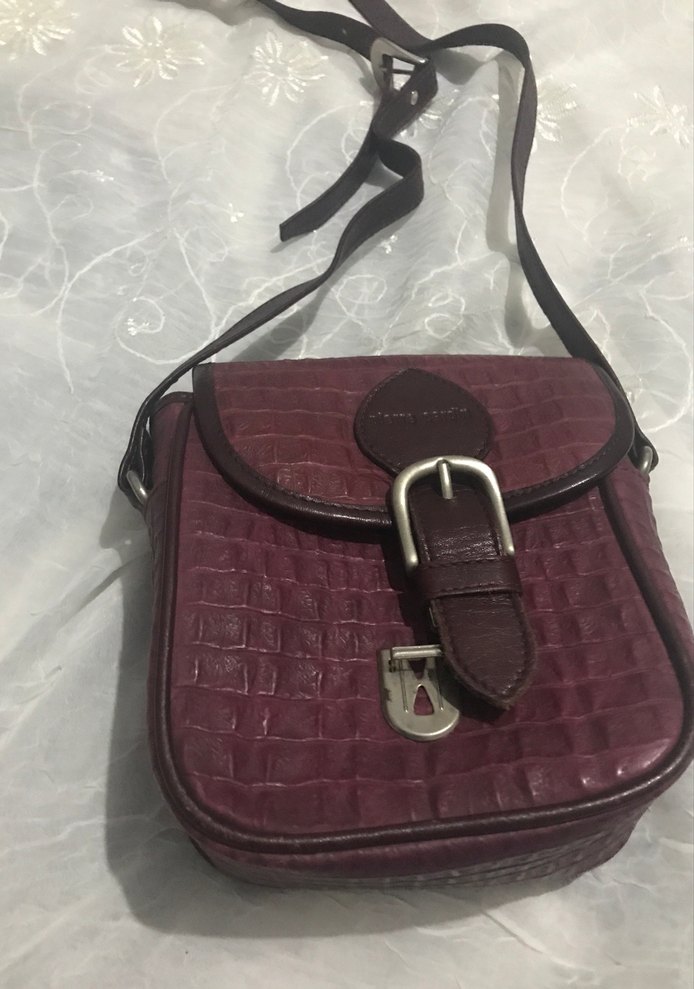 Bordo Deri Kemerli Yılan Desenli Kadın Çanta - Görsel 4