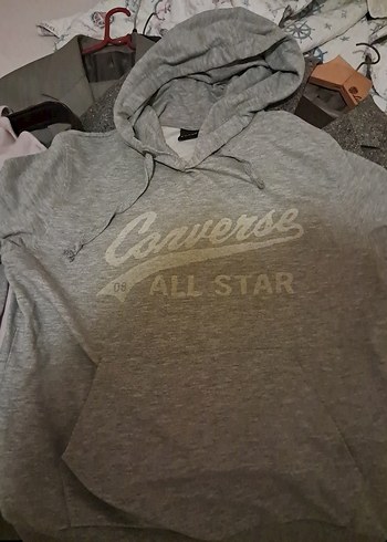 Gri Kapüşonlu Converse Sweatshirt orijinal - Görsel 6