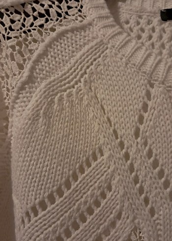 Bohem Tarz Beyaz Örgü Kadın Kazak - Görsel 4