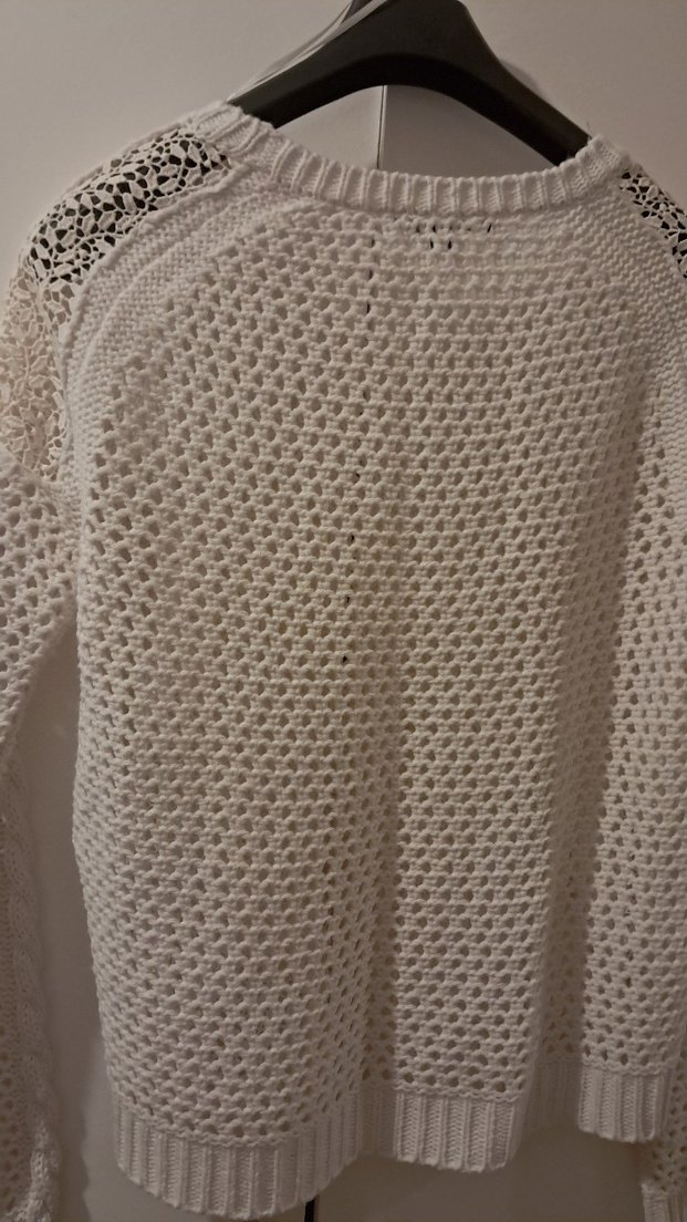 Bohem Tarz Beyaz Örgü Kadın Kazak - Görsel 5