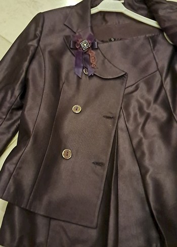 mürdüm rengi Düğmeli Kadın Takım Elbise - Görsel 2