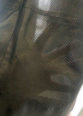 Uzun Siyah Deri Kadın Ceket - Görsel 7