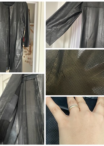 Uzun Siyah Deri Kadın Ceket - Görsel 11