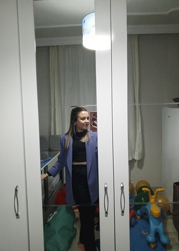 Düğmeli Mor Kadın Denim Ceket - Görsel 2