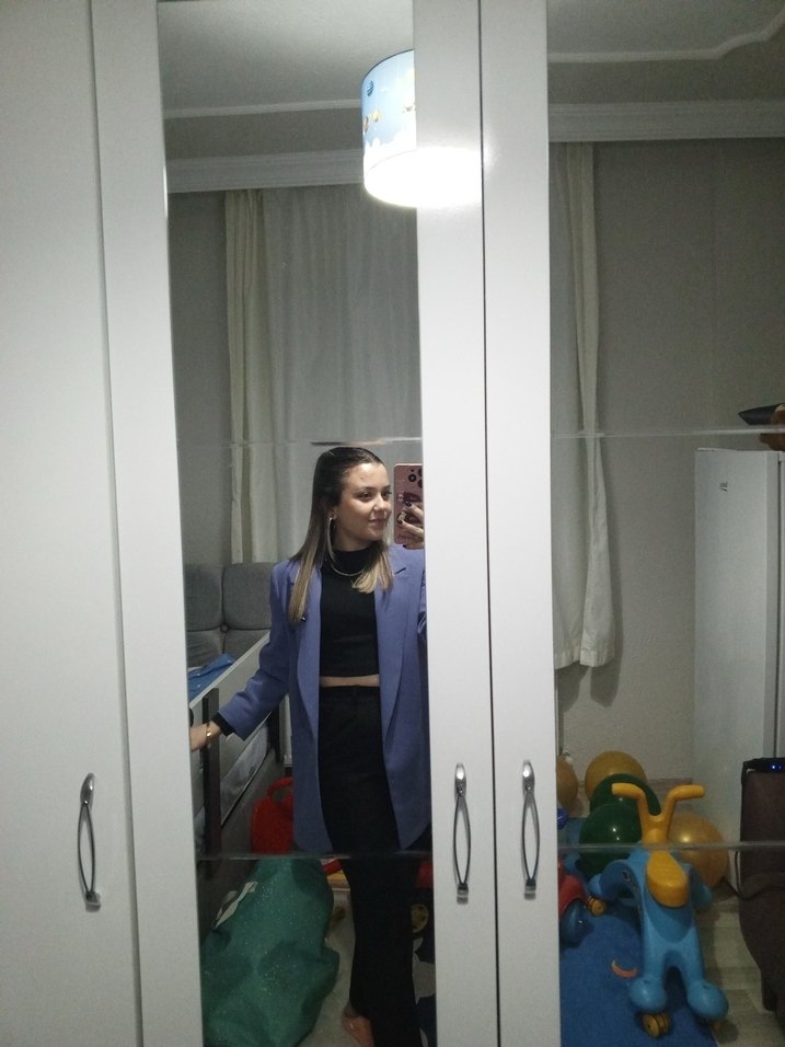 Düğmeli Mor Kadın Denim Ceket - Görsel 2