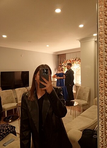 Deri siyah blazer ceket - Görsel 2