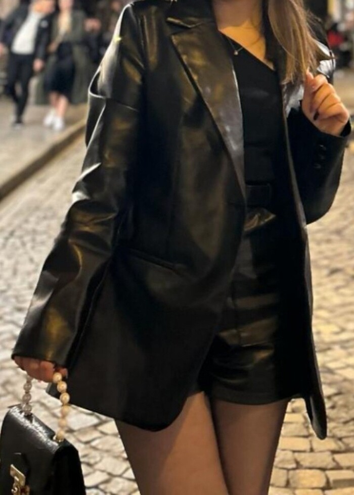 Deri siyah blazer ceket - Görsel 4