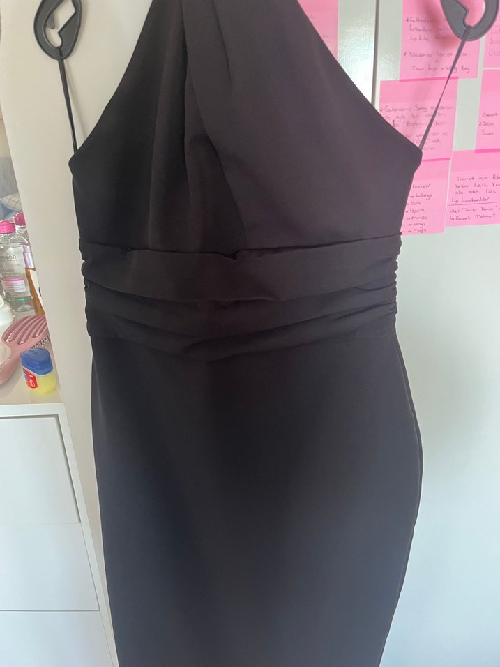 Siyah Drapeli  Midi Abiye Elbise - Görsel 3