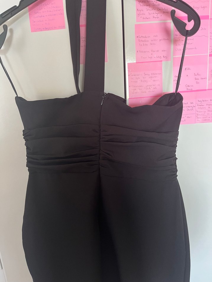 Siyah Drapeli  Midi Abiye Elbise - Görsel 2