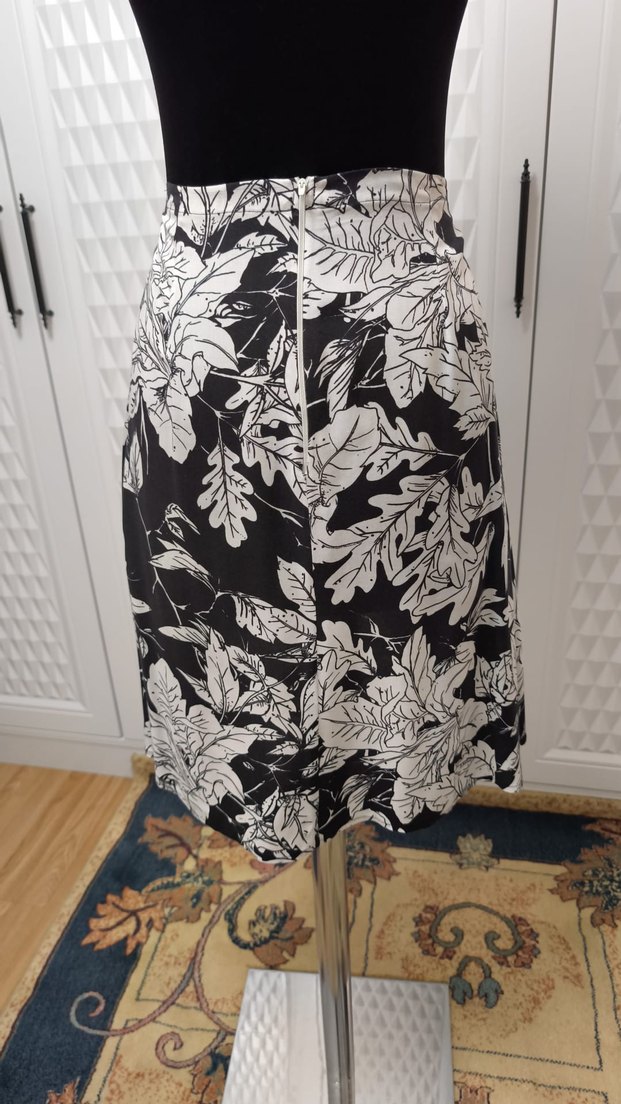 Bohem Siyah Beyaz Desenli Pilili Midi Etek özel dikim - Görsel 2