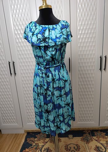 Mavi Bağlamalı Straplez Uzun Elbise - Görsel 4