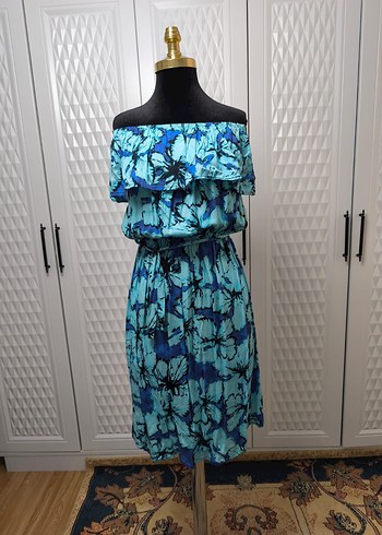 Mavi Bağlamalı Straplez Uzun Elbise - Görsel 2