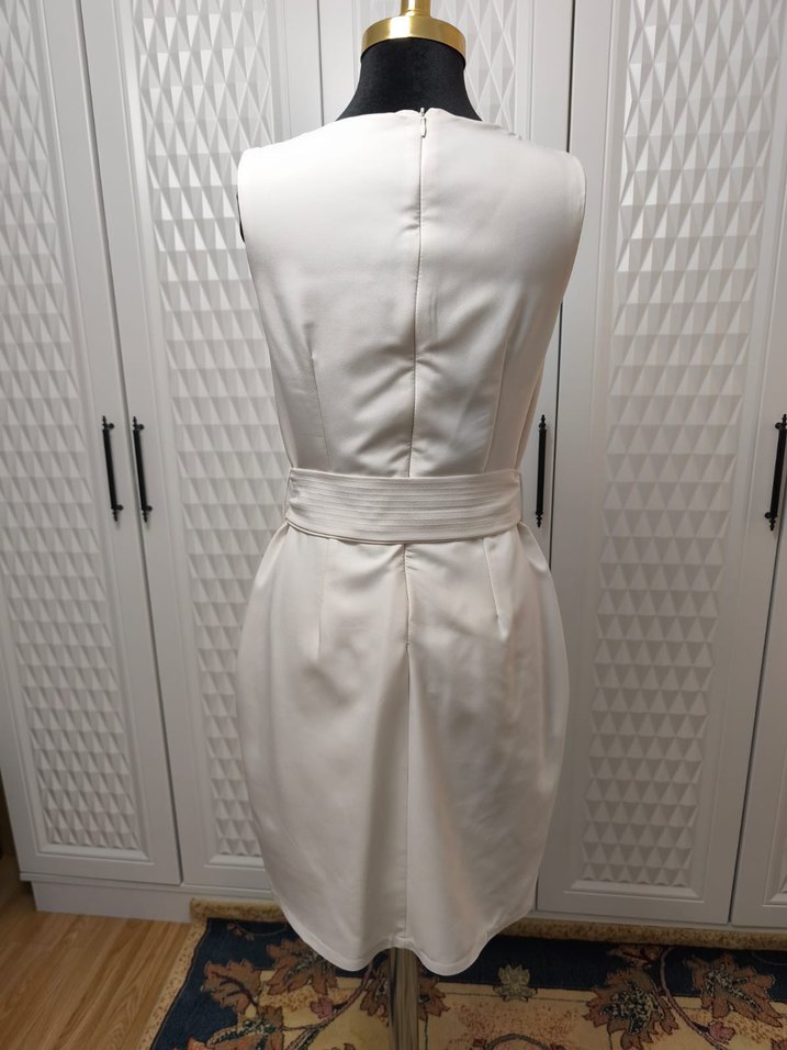 Beyaz Kemerli Kadın Kalem Elbise - Görsel 3