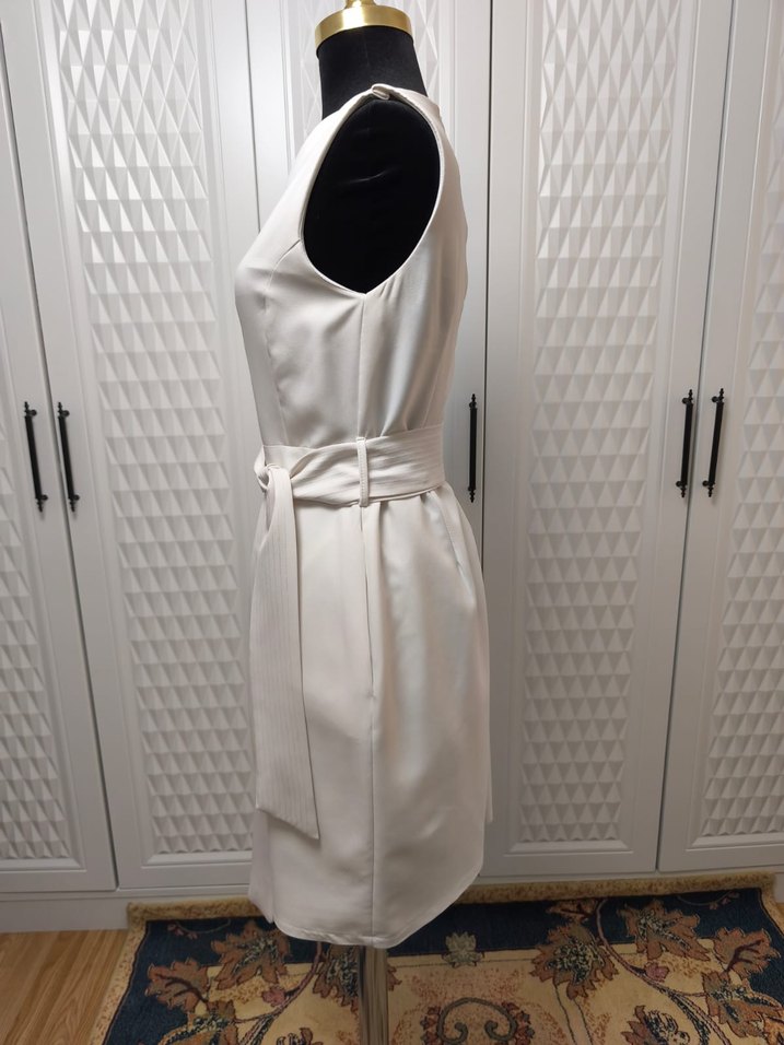 Beyaz Kemerli Kadın Kalem Elbise - Görsel 2