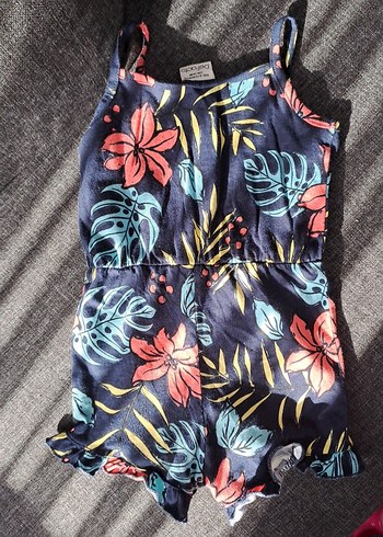 Çiçek Desenli Kız Çocuk Askılı Tulum - Görsel 2