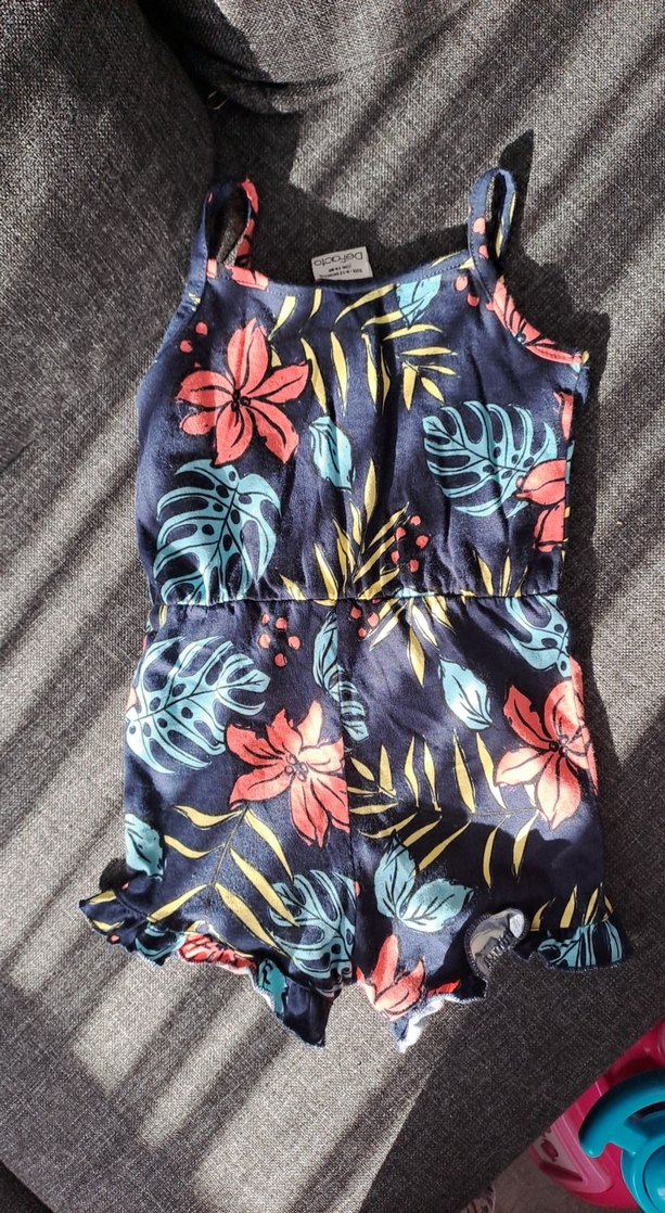 Çiçek Desenli Kız Çocuk Askılı Tulum - Görsel 2