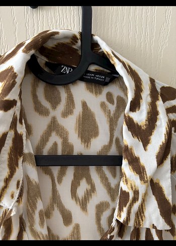 Zara Camel Renkli Bohem Düğmeli V Yaka Gömlek