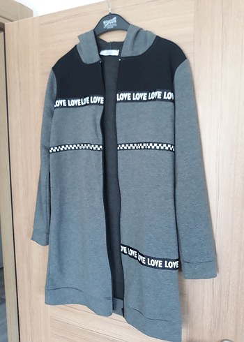 l Beden Kadın Gri Uzun Fermuarlı Sweatshirt Ceket kapisonlolu