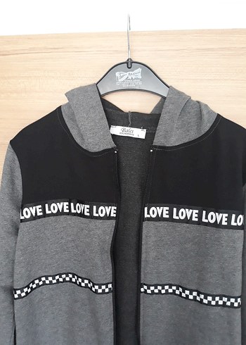 l Beden gri Renk Kadın Gri Uzun Fermuarlı Sweatshirt Ceket kapisonlolu