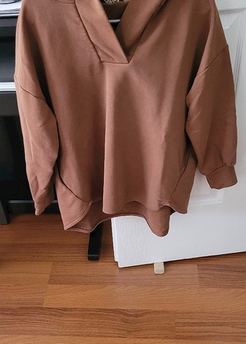 Rahat Kesim Kahverengi Kapüşonlu Sweatshirt ve  Eşofman - Görsel 4