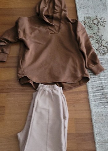 Rahat Kesim Kahverengi Kapüşonlu Sweatshirt ve  Eşofman - Görsel 2