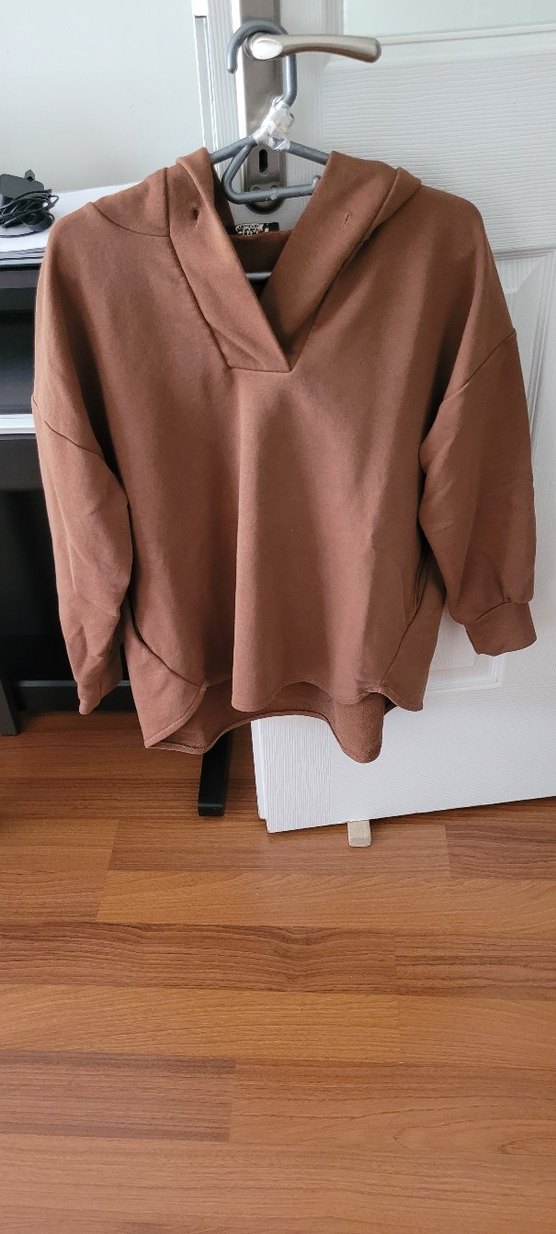 Rahat Kesim Kahverengi Kapüşonlu Sweatshirt ve  Eşofman - Görsel 4