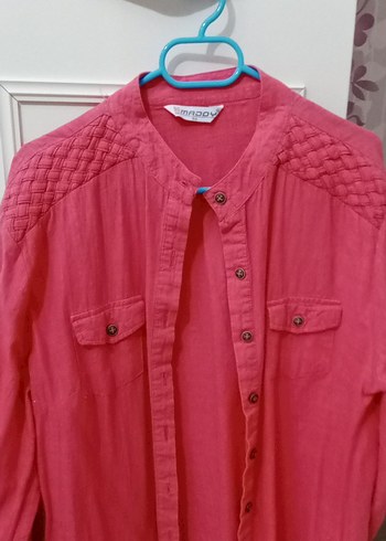 Pembe Uzun Kollu Keten Gömlek - Görsel 3