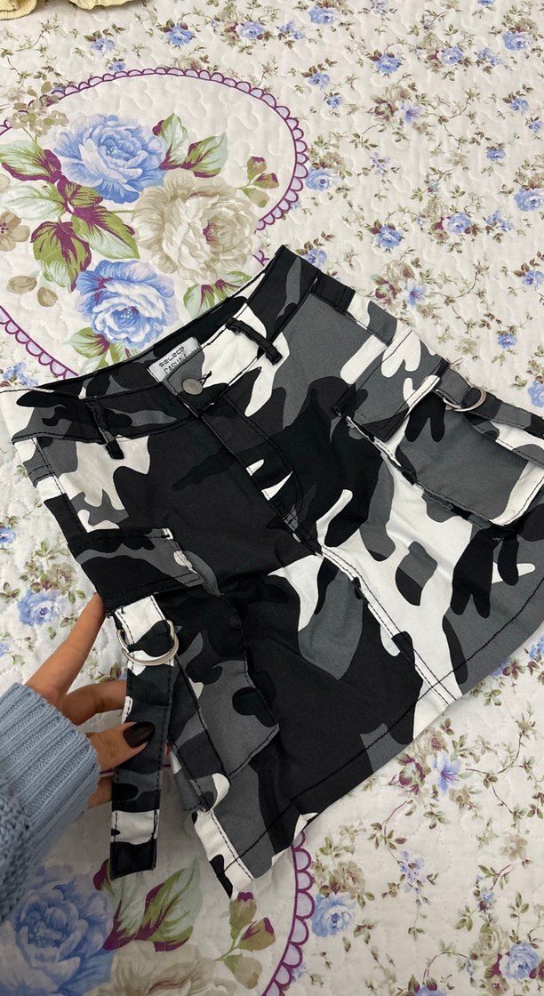 Kemerli Siyah Kamuflaj Mini Etek - Görsel 3