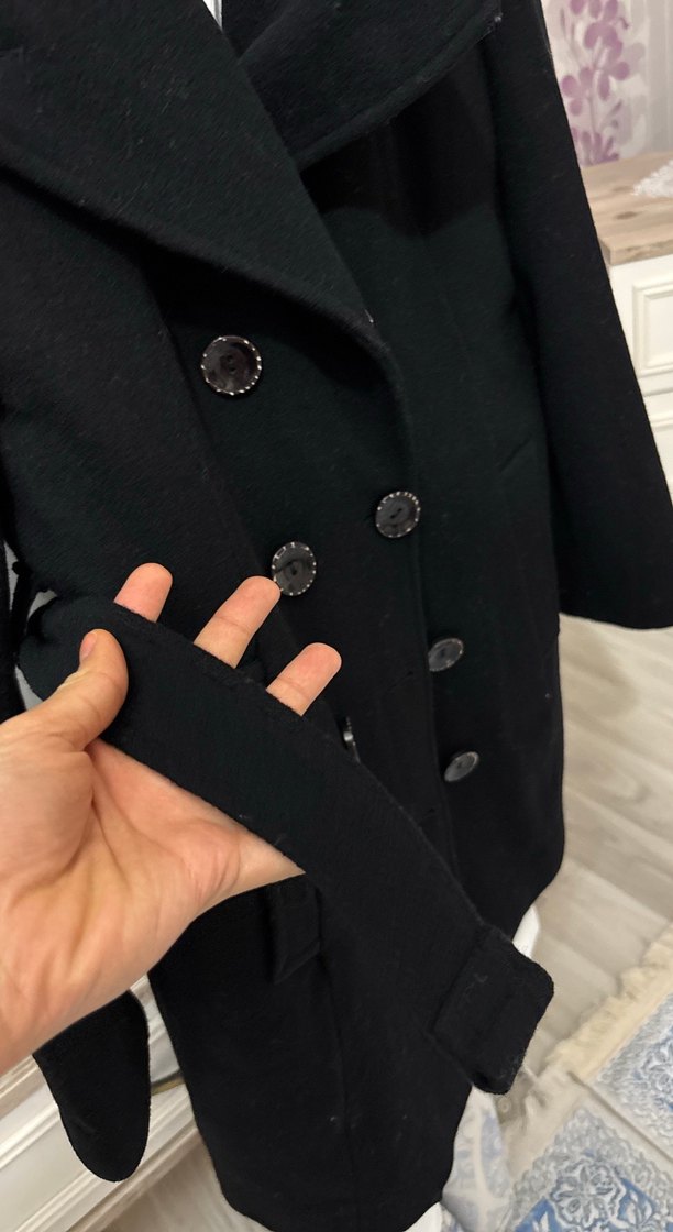 Siyah Çift Düğmeli kaşe kaban - Görsel 2