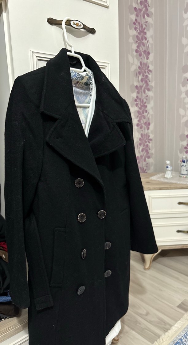 Siyah Çift Düğmeli kaşe kaban - Görsel 3