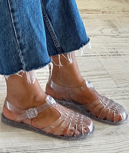 38 Beden Şeffaf simli jelly sandalet