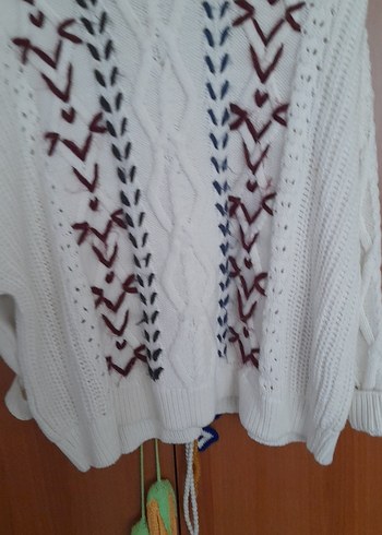 xl Beden beyaz Renk Nakışlı Beyaz Bohem Triko Kazak