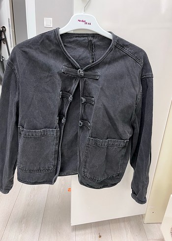 Düğmeli Gri Kadın Denim Ceket