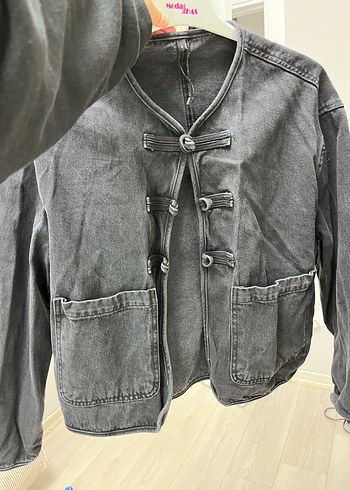 40 Beden Düğmeli Gri Kadın Denim Ceket