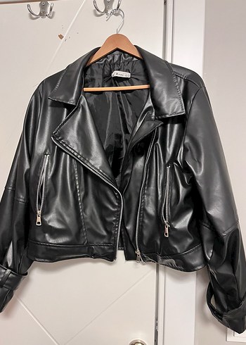 Siyah Deri Biker Ceket
