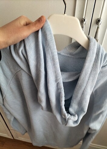 xl Beden Buz mavisi swetshirt kapşonlu