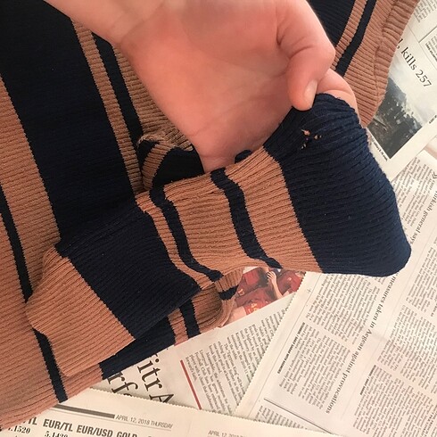 s Beden lacivert Renk Çizgili koton y2k vintage vücudu saran üst bluz