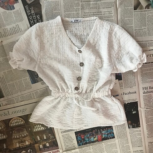 Beli lastikli y2k vintage balon kol üst bluz gömlek