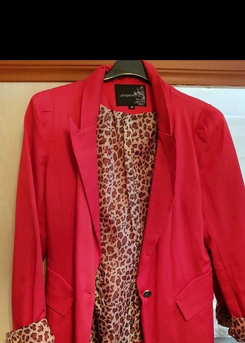 Leopar Desenli Kırmızı Kadın Blazer Ceket
