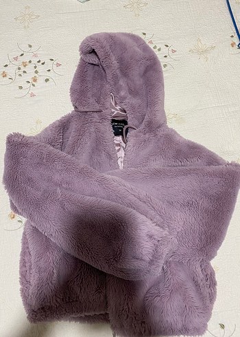 Mor Peluş Kadın Ceket Kapüşonlu - Görsel 3