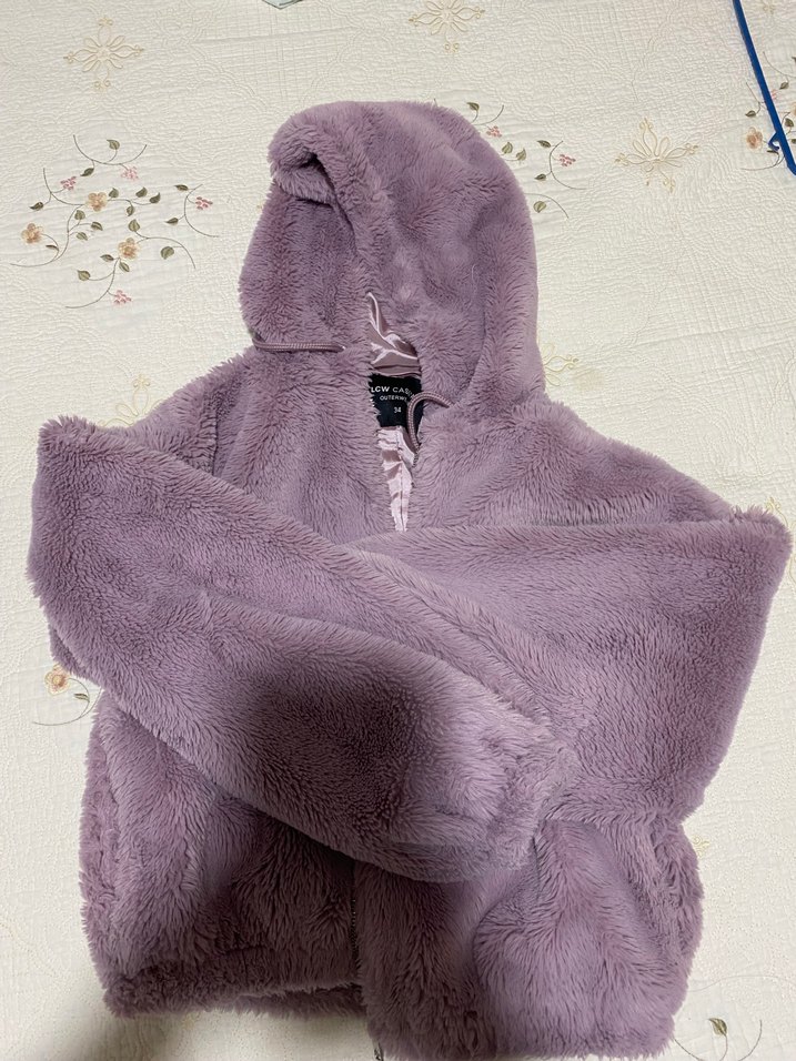 Mor Peluş Kadın Ceket Kapüşonlu - Görsel 3