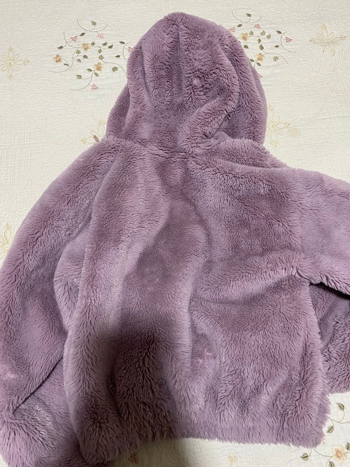 Mor Peluş Kadın Ceket Kapüşonlu - Görsel 5