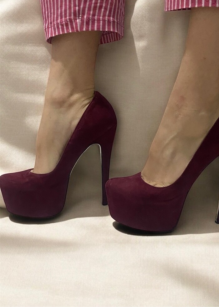 süet bordo topuklu - Görsel 2