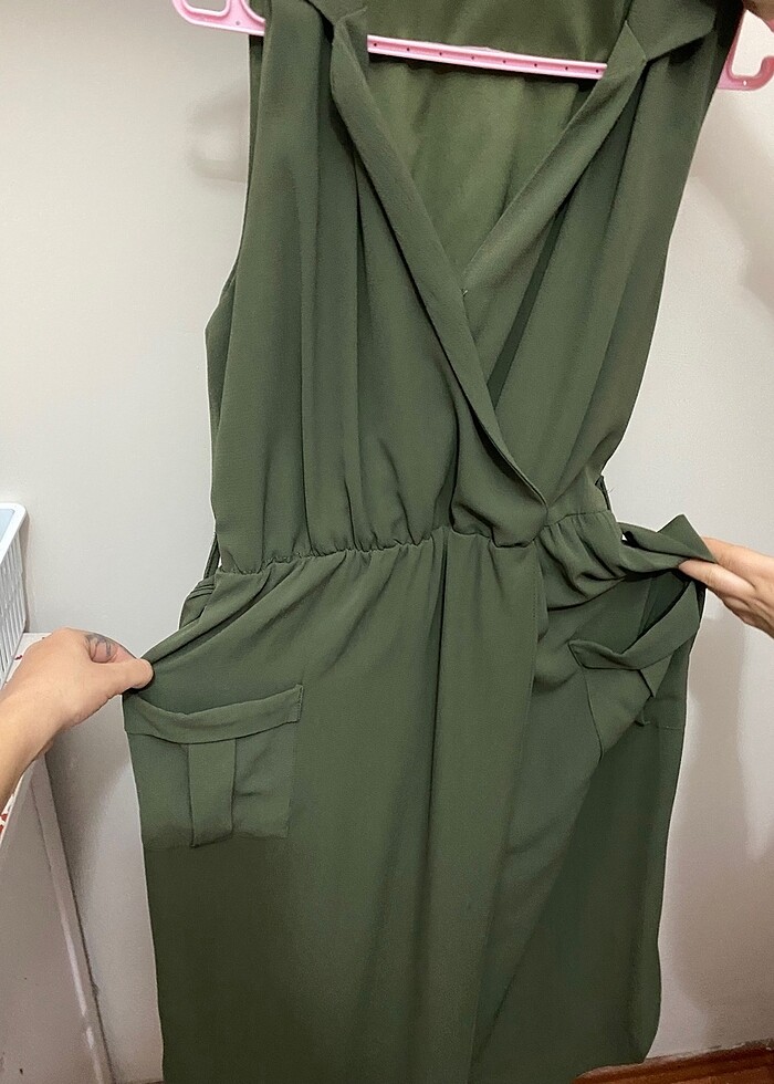 yeşil elbise sıfır kol - Görsel 2