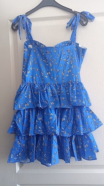 m Beden mavi Renk Mavi çiçekli mini elbise