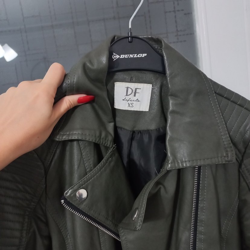 Defacto Kadın Haki Deri Biker Ceket - Görsel 4