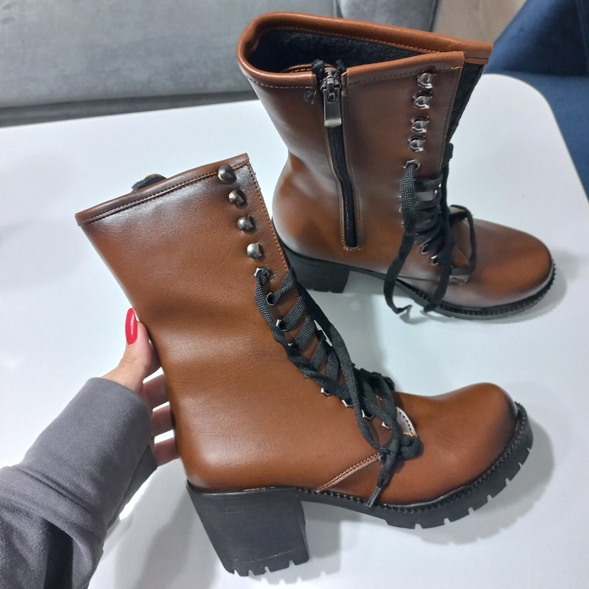 Kahverengi Deri Bağcıklı Kadın Bot - Görsel 4