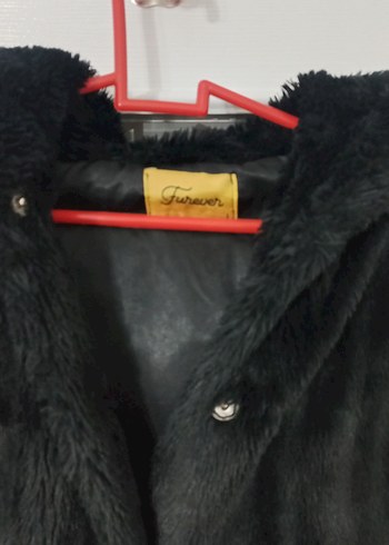 Siyah Kadın Kapüşonlu Suni Kürk Mont - Görsel 4